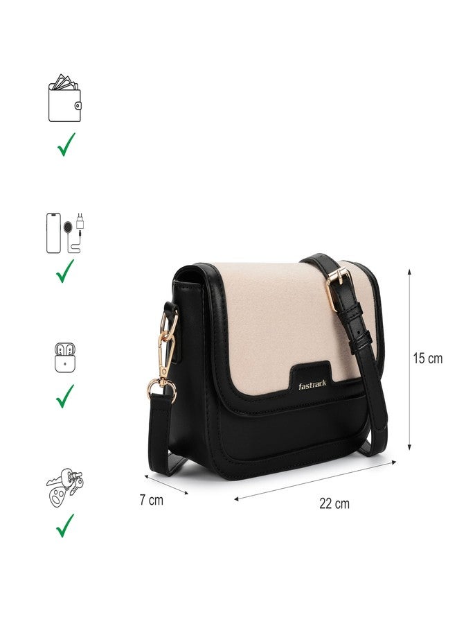 Fastrack Sherpa-Panel Sling Bag for Women | Faux Leather Crossbody with Zipper Closure, Gold Hardware and Detachable Strap | Compact Textured Bag for Casual and Evening Outfits - Image 4